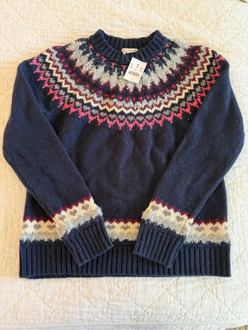 Girls size 14 Crewcuts Fair Isle Navy Blue Crewneck Sweater NWT